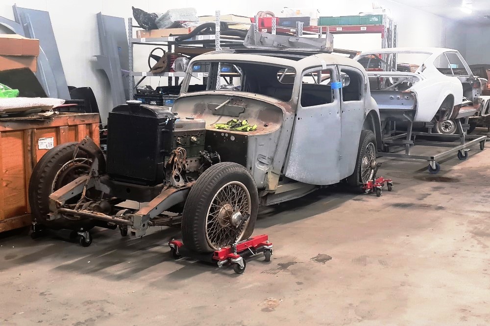 Jaguar Mk4 being rolled out of storage at Finch Restorations